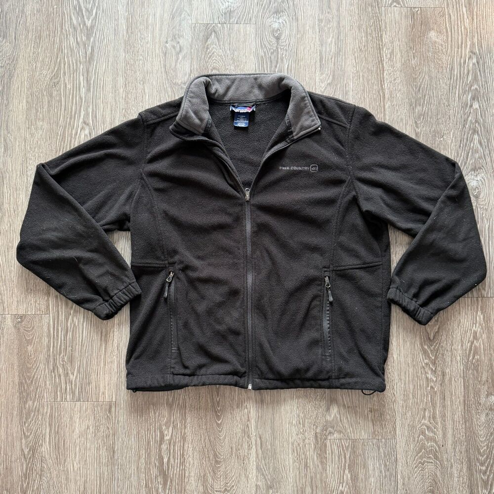Free Country Jacket Mens XL Fleece Pockets Full-Zip Sweater Size XL Black